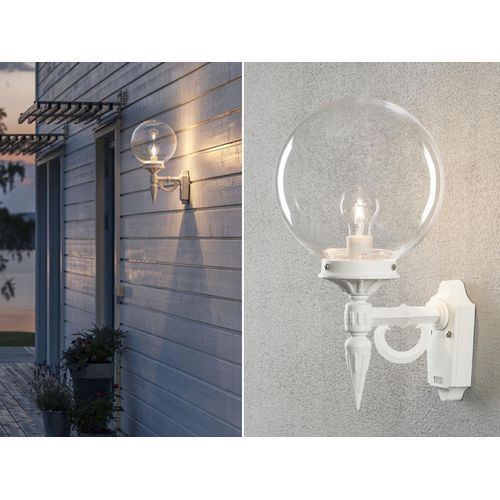 LED Außenwandleuchte mit Glaskugel, Fassadenbeleuchtung & Hausbeleuchtung, Weiß