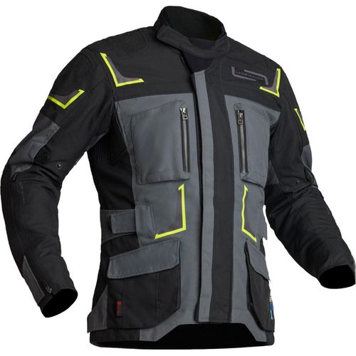Lindstrands Myrvik Wasserdichte Motorrad Textiljacke Farbe: Dunkelgrau/Schwarz/Gelb, Grösse: 46