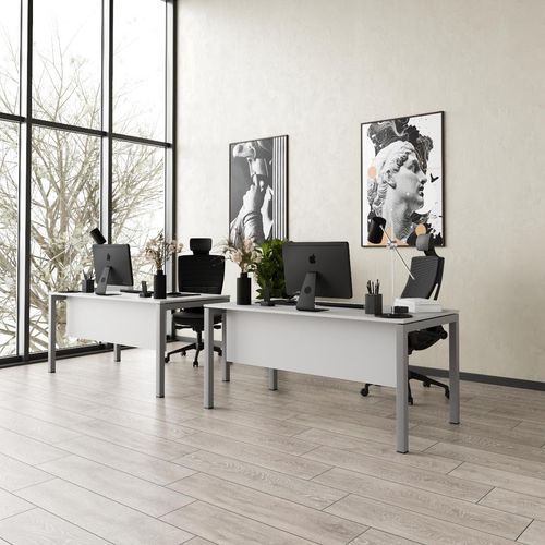 Schreibtisch Tetra, 180 x 80 x 75 cm, grau Nachbildung/silber RAL 9006