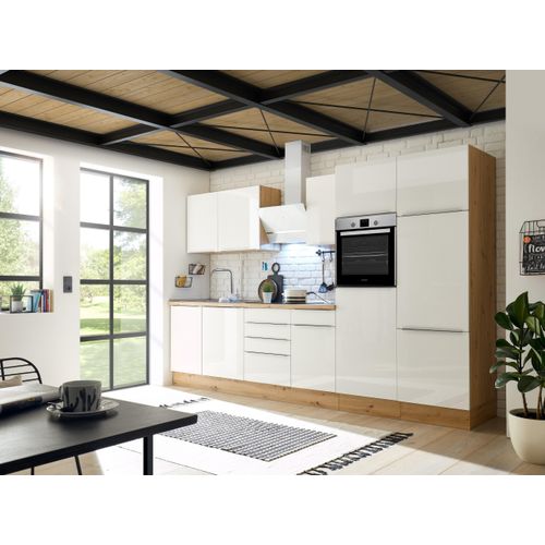 Küche Küchenzeile Küchenblock Marleen Premium 340 cm Weiß Artisan Eiche Respekta