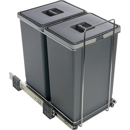 Eleganca Einbaumülleimer 2x 24L – Ausziehbarer Abfalleimer Küche – Einbauabfalleimer trennsystem – Mülltrennung – Mülleimer – Abfallsammler Grau – 32x46x52cm