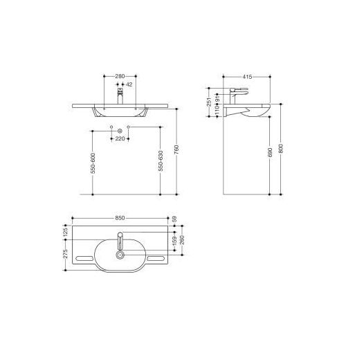 HEWI 950.19.008 55 Produktset WT u. Armatur,