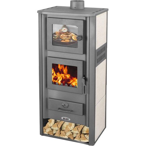 Kaminofen mit Backfach Weiß Holzofen 12,1 kW Kamin Ambasador Ofen Dauerbrandofen Werkstattofen Schwedenofen Hüttenofen Heizofen