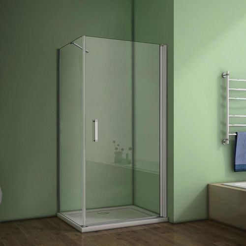 B:80 x T:80 x H:185cm ESG Nano Glas Drehtür Eckeinstieg Pendeltür Duschkabine (eloxierten mit mit Elektrophorese)