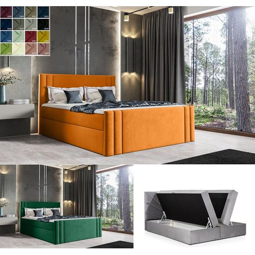 Boxspringbett 180x200 mit 2 Bettkasten CARIS Polsterbett mit Matratze und Topper mit Farbauswahl
