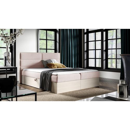 Boxspringbett Bett LAMBROS 200x200cm Nordic Teak Stoff Altrosa inkl. Bettkasten