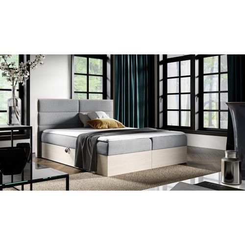 Boxspringbett Bett LAMBROS 140x200cm Nordic Teak Stoff Grau inkl. Bettkasten