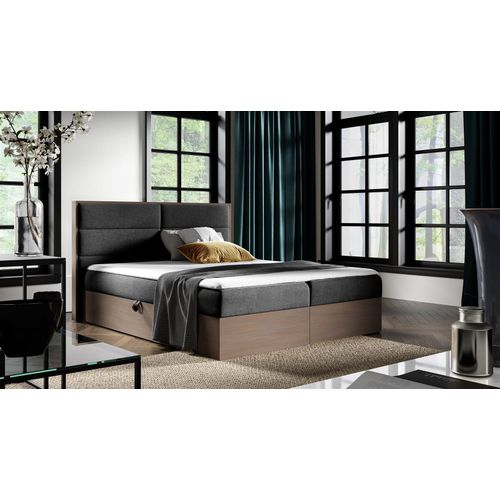 Boxspringbett Bett LAMBROS 120x200cm Dunkel Eiche Stoff Schwarz inkl. Bettkasten