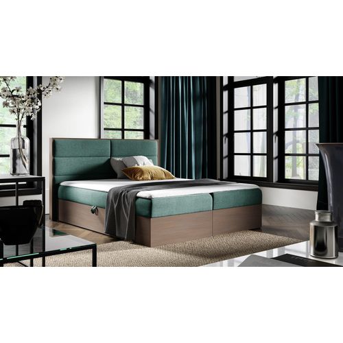 Boxspringbett Bett LAMBROS 120x200cm Dunkel Eiche Stoff Grün inkl. Bettkasten