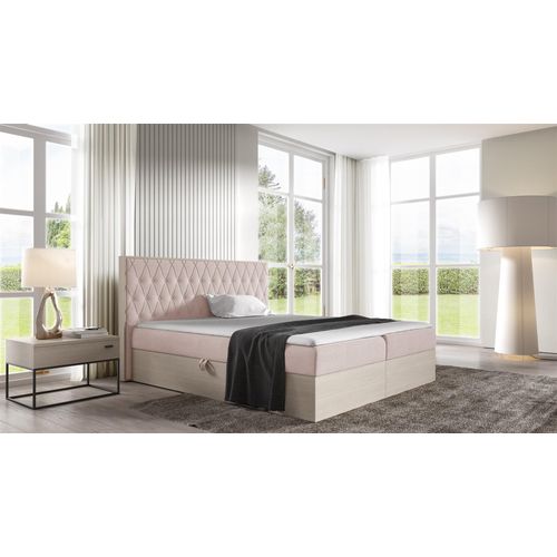 Boxspringbett Bett BROMIA 120x200cm Nordic Teak Stoff Altrosa inkl. Bettkasten