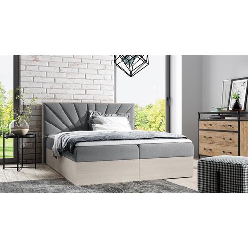 Boxspringbett Bett DAIMON 140x200cm Nordic Teak Stoff Grau inkl. Bettkasten
