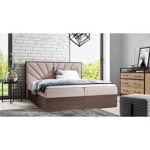 Boxspringbett Bett DAIMON 200x200cm Dunkel Eiche Stoff Altrosa inkl. Bettkasten