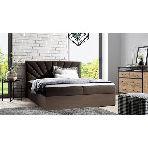 Boxspringbett Bett DAIMON 140x200cm Dunkel Eiche Stoff Braun inkl. Bettkasten