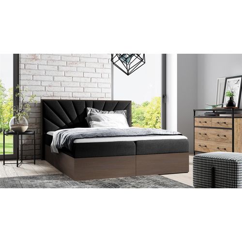 Boxspringbett Bett DAIMON 140x200cm Dunkel Eiche Stoff Schwarz inkl. Bettkasten