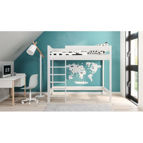 Hochbett Hugo 160x80 Kinderbett mit Rausfallschutz & Lattenrost, Massivholz