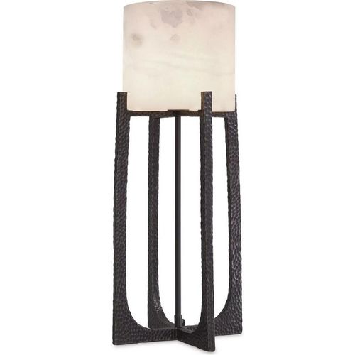 Casa Padrino Luxus Tischleuchte Bronze / Alabaster 29 x 29 x H. 68,5 cm - Metall Schreibtischleuchte mit rundem Alabaster Lampenschirm - Luxus Leuchten