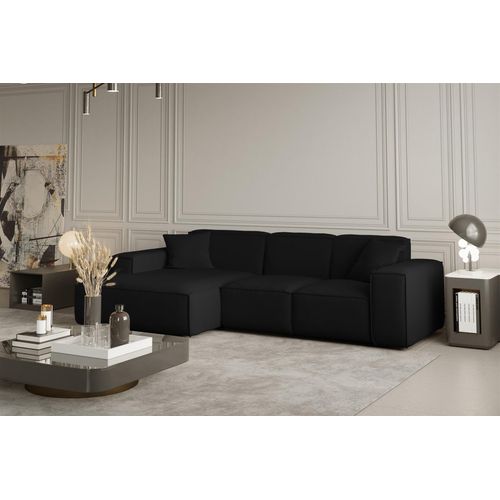 Ecksofa Designersofa CELES in Stoff Opera Velvet Schwarz Ottomane Links