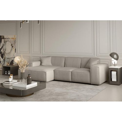Ecksofa Designersofa CELES in Stoff Scala Beige Ottomane Links