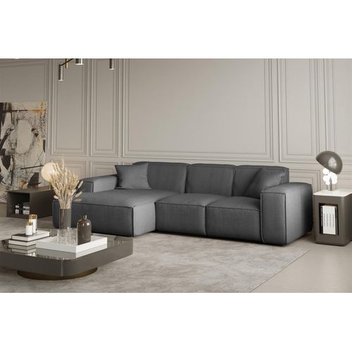 Ecksofa Designersofa CELES in Stoff Scala Grau Ottomane Links