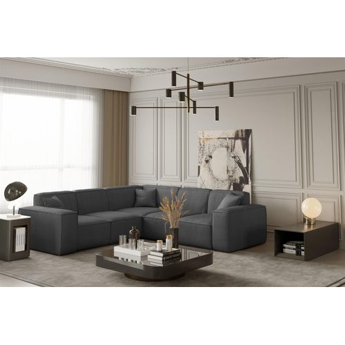 Ecksofa Designersofa CELES in Stoff Scala Grau Seite Universal