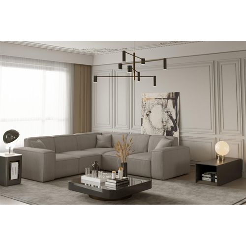 Ecksofa Designersofa CELES in Stoff Scala Beige Seite Universal