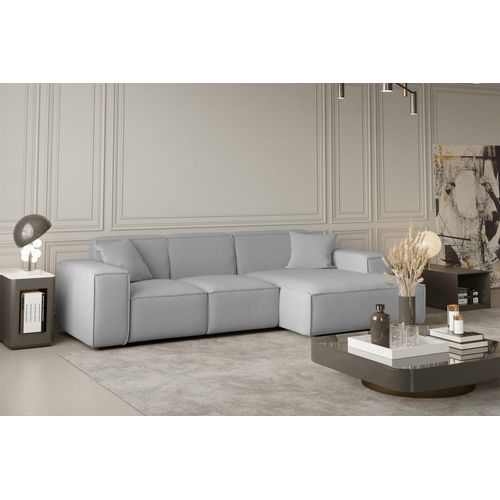 Ecksofa Designersofa CELES in Stoff Opera Velvet Hellgrau Ottomane Rechts