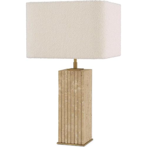 Casa Padrino Luxus Tischleuchte Beige / Antik Messing / Creme 35 x 35 x H. 63 cm - Travertin Schreibtischleuchte mit quadratischem Lampenschirm - Luxus Tischleuchten - Luxus Kollektion