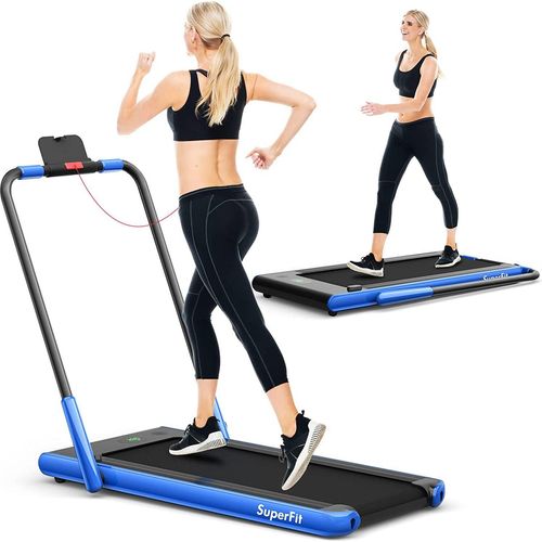 COSTWAY 2 in 1 Laufband mit APP & Fernbedienung | Bluetooth | 1-12 km/h | LED Display | Handyhalterung | klappbar | bis 120 kg belastbar Blau