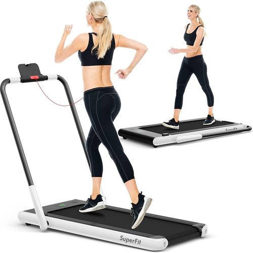 COSTWAY 2 in 1 Laufband mit APP & Fernbedienung | Bluetooth | 1-12 km/h | LED Display | Handyhalterung | klappbar | bis 120 kg belastbar Weiß