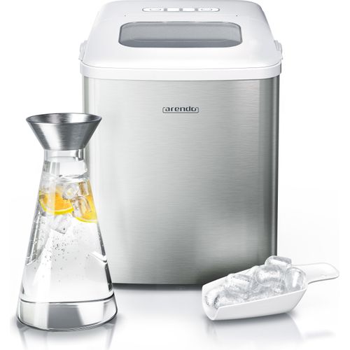 Arendo Eiswürfelmaschine, Eiswürfelbereiter, Ice Cube Maker, Selbstreinigung, 1,5 Liter Wassertank, 8 - 9 Minuten Produktionszeit, 10 - 12 kg / 24 h, leise, Silber/Weiß