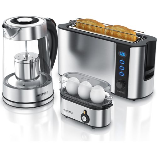 Arendo Frühstücks-Set in Edelstahl Optik - Wasserkocher, Toaster und Eierkocher