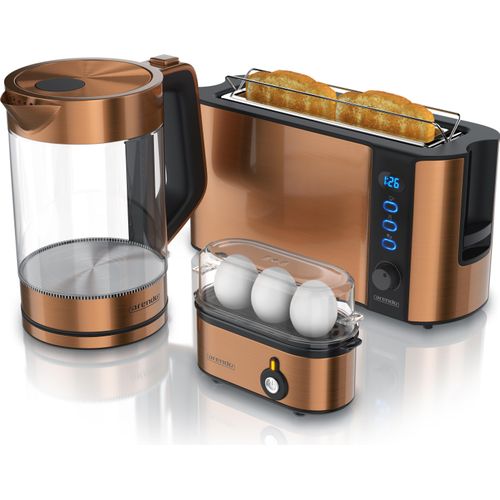 Arendo Frühstücks-Set in Kupfer Optik, Wasserkocher + Eierkocher + Toaster