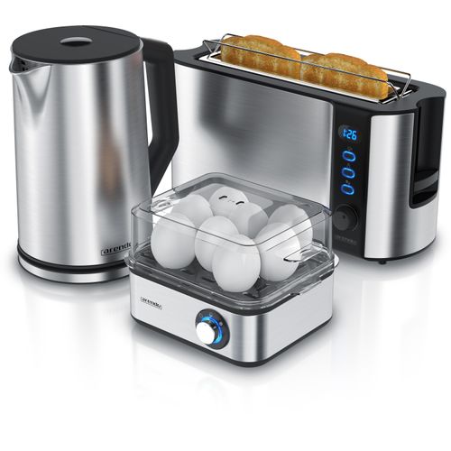 Arendo Frühstücks-Set in silber - Wasserkocher / Toaster / Eierkocher