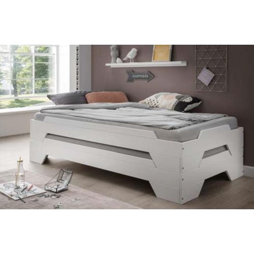 Stapelbett Einzelbett 90x200 Buche Massiv Weiß