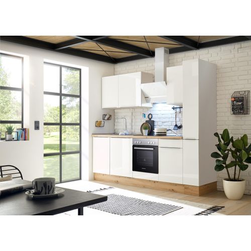 Küche Küchenzeile Küchenblock Marleen Premium 250 cm Weiß Artisan Eiche Respekta