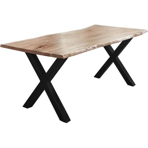 Esstisch Baumkante Akazie naturfarben 260 x 100 cm X-Gestell schwarz FREDERIK