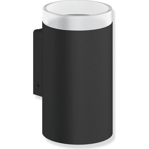 HEWI Glasbecher mit Halter des Systems 900, Halter aus Edelstahl, pulverbeschichtet, Becher aus satiniertem Kristallglas, in HEWI Farbe DC (Schwarz tiefmatt)