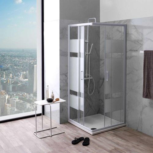 Eckeinstieg 75x75 mit Glasdekor, Profilfarbe Weiß | Venere