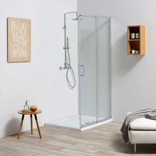 Glastür aus 4 mm gehärtetem Glas für ausziehbare Duschbox 90-100 cm | Leo