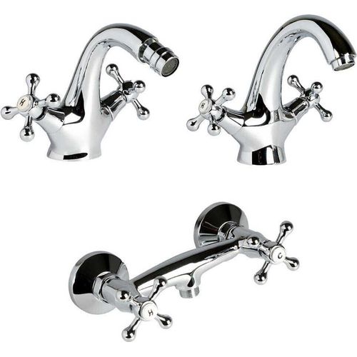 Set Waschtischarmaturen, Bidet, Außendusche mit Kreuzgriffen | Narciso