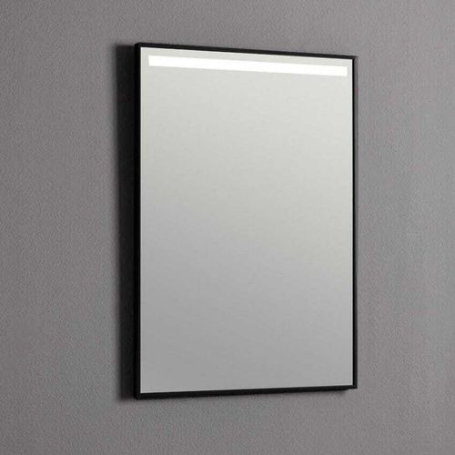 Badezimmerspiegel 50x70 mit LED-Hintergrundbeleuchtung und matt-schwarzem Rahmen