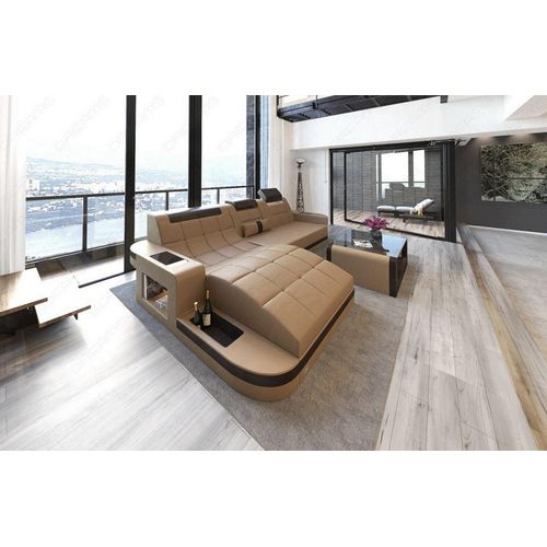 Ledersofa Wave Ecksofa mit Kopfstützen echtes Büffelleder