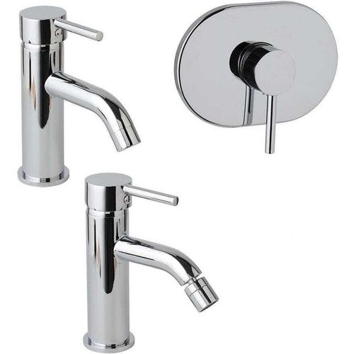 Set Mischbatterien Waschbecken, Bidet und Unterputz-Duschgruppe verchromt | Fassa