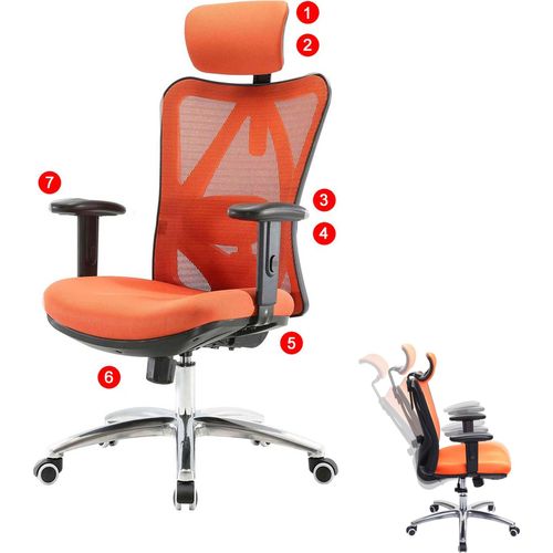 Bürostuhl HWC-J86, Schreibtischstuhl, ergonomisch, verstellbare Lordosenstütze 150kg belastbar ohne Fußstütze, orange