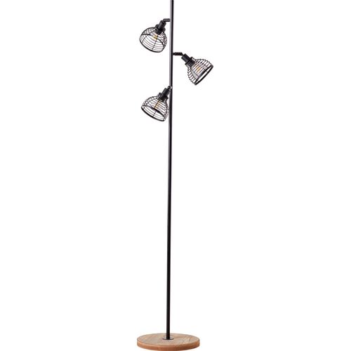BRILLIANT moderne Standleuchte AVIA | Stehlampe mit Fuß aus Holz und inkl. Fußschalter | 3x E14 Fassung max. 42W | Metall/Holz