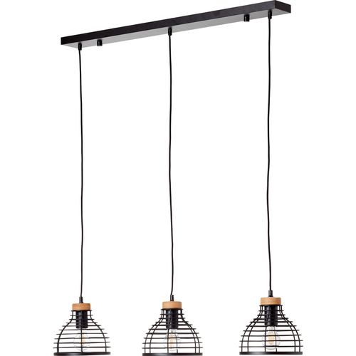 BRILLIANT moderne Pendelleuchte AVIA | Drei flammige Hängeleuchte mit schwarzem Schirm mit nachhaltigem Holzdetail Ø 47 cm| 3x E27 Fassung max. 52 W | Metall/Holz