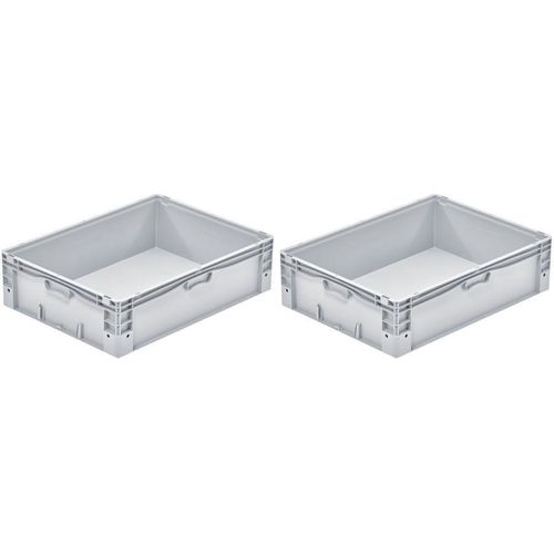 SparSet 2x Euro-Norm Großbehälter | HxBxT 22x60x80cm | 91 Liter | Glatter Boden | Grau | Eurobehälter, Transportbox, Transportbehälter, Stapelbehälter
