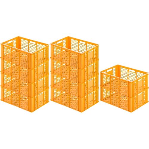 SparSet 10x Eurobehälter Bäcker- & Konditorenkasten | HxBxT 25x40x60 | 49 Liter | Gelb-Orange | Brötchenkiste, stapelbare Bäckerkiste