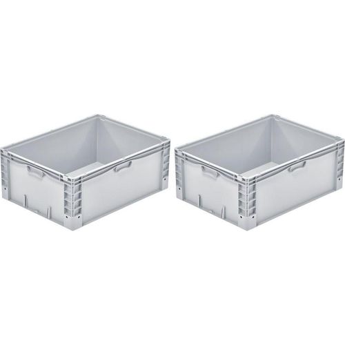 SparSet 2x Euro-Norm Großbehälter | HxBxT 32x60x80cm | 133 Liter | Glatter Boden | Grau | Eurobehälter, Transportbox, Transportbehälter, Stapelbehälter