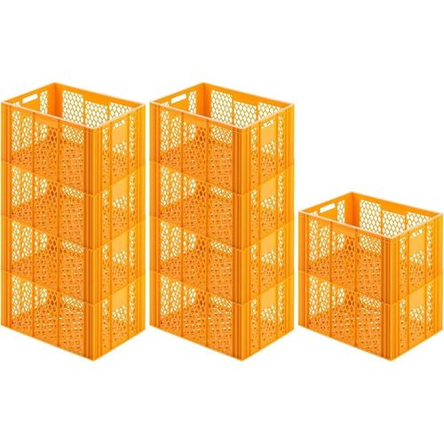 SparSet 10x Eurobehälter Bäcker- & Konditorenkasten | HxBxT 34,9x40x60 | 70 Liter | Gelb-Orange | Brötchenkiste, stapelbare Bäckerkiste